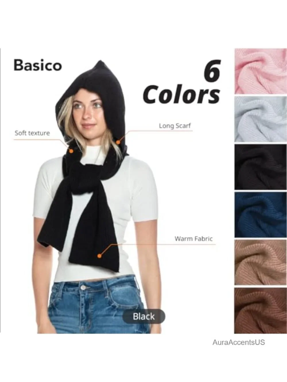 Knitted Hooded Scarf 2-in-1 Balaclava Winter Head Neck Ear Coverage Unisex